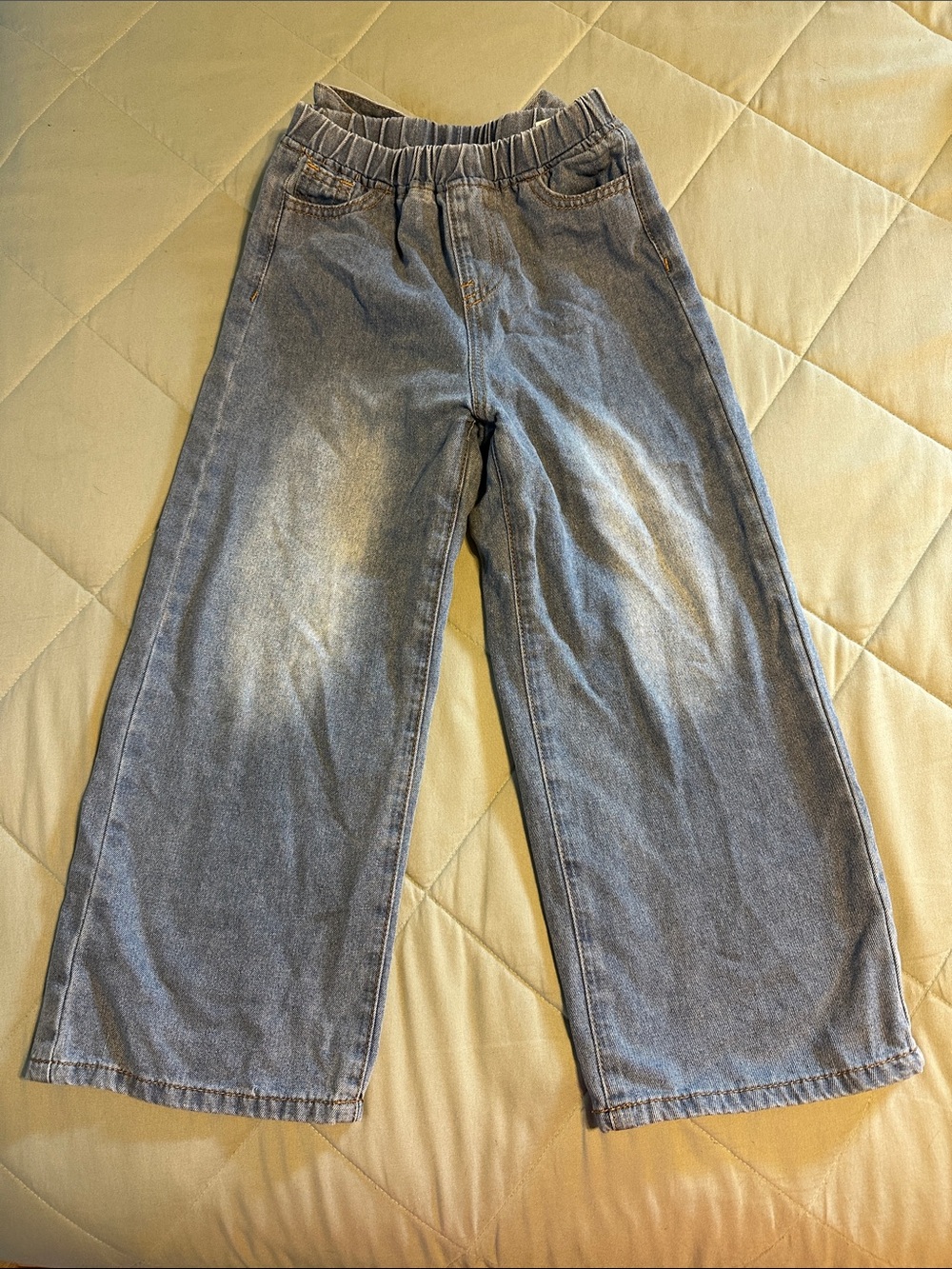 SHEIN Washed Blue Elastic-Waist Wide Leg Kids Jeans